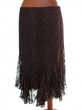 UK14 42/XL Hnědá krajková sukně s podšívkou