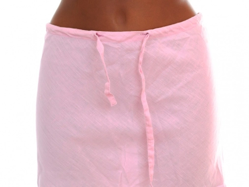 42/XL Růžová lněná letní dámská sukně v pase na stažení