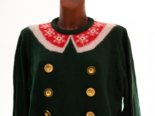 L/XL Tmavě zelený vánoční svetr se zlatými knoflíky na pd