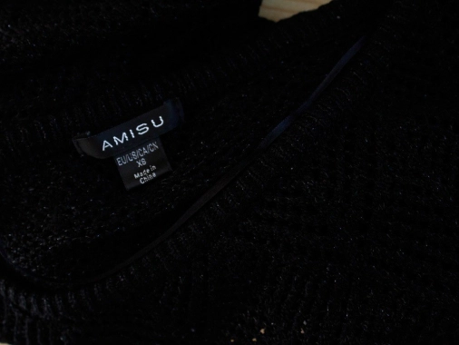 34/XS Dámská černá pletená halenka svetřík Amisu s raglánovým rukávkem