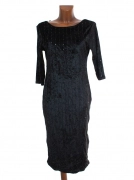 M/L Dámské černé sametové šaty zdobené korálky na zádech