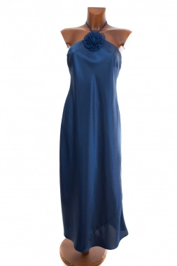 L/XL Modré saténové dámské společenské šaty Yessica
