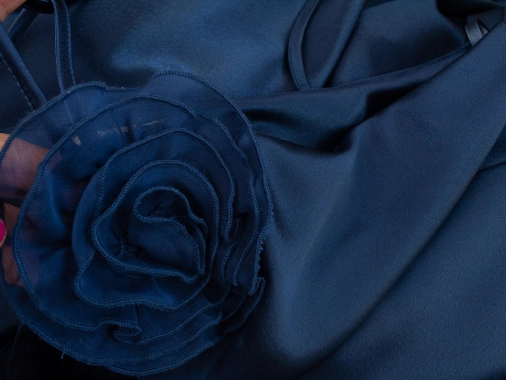L/XL Modré saténové dámské společenské šaty Yessica