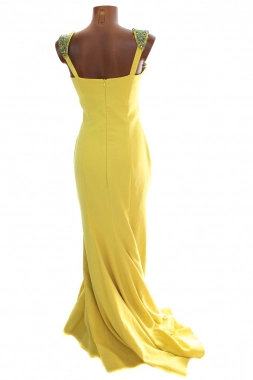XS/S Luxusní žlutozelené plesové slavnostní šaty