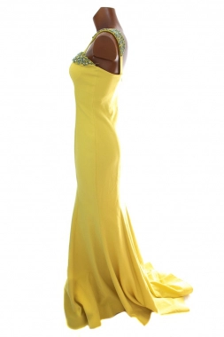 XS/S Luxusní žlutozelené plesové slavnostní šaty