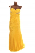 S/M Luxusní saténové žluté dámské plesové šaty