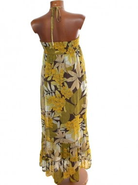 34/XS Zelenožluté květinové letní maxi H&M šaty
