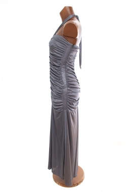 XS/S Stříbrnošedé společenské šaty s vázačkou za krk