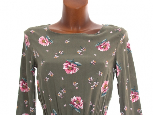 34/XS Khaki květinové dámské šaty H&M