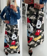S-L Dlouhá nová dámská sukně Mickey army styl