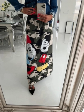 S-L Dlouhá nová dámská sukně Mickey army styl