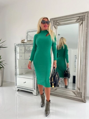 XS-L Zelené nové dámské šaty s dlouhým rukávem