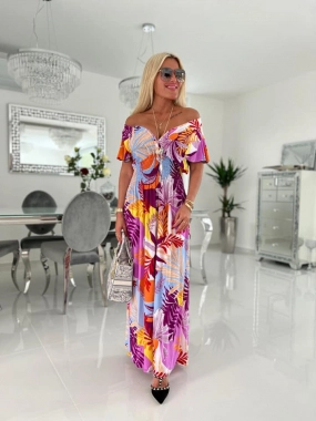 XL/XXL Dlouhé nemačkavé barevné dámské maxi šaty
