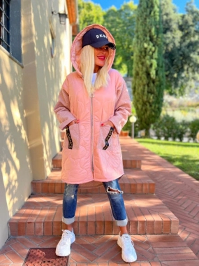 XL/XXL Růžová přechodová dámská bunda s kapucí
