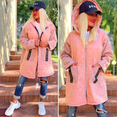 XL/XXL Růžová přechodová dámská bunda s kapucí