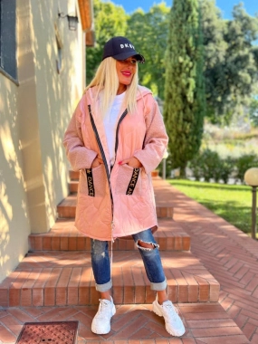 XL/XXL Růžová přechodová dámská bunda s kapucí