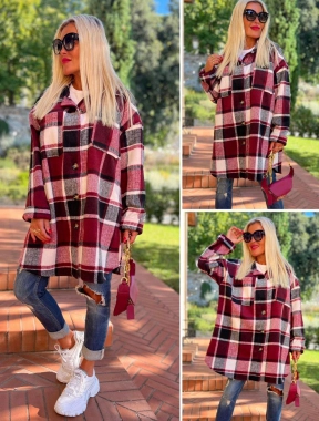 XXL/3XL Káro vínový kabátek podzim/jaro knoflíky