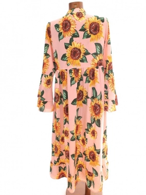 XL Květinové dámské luxusní maxi šaty s knoflíčky