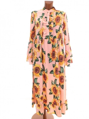 XL Květinové dámské luxusní maxi šaty s knoflíčky