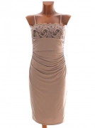 34/XS Luxusní béžové stretch šaty Apart s podšívkou zdobené korálky na prsou