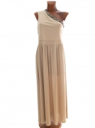 40/L Béžovozlaté dlouhé splývavé nemačkavé šaty