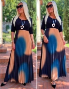 M/L Dlouhé barevné dámské šaty s plisovanou sukní