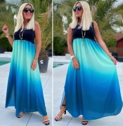 S/M Dámské dlouhé šaty s modrou duhovou sukní