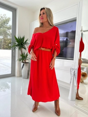 58/60 Červené dlouhé dámské šaty oversize