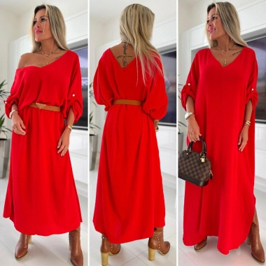 58/60 Červené dlouhé dámské šaty oversize