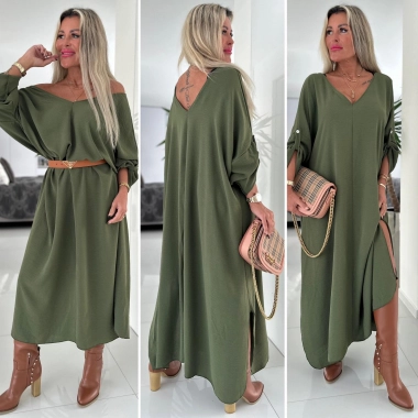 58/60 9XL Khaki nové maxi dlouhé dámské šaty