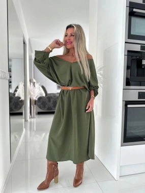 58/60 9XL Khaki nové maxi dlouhé dámské šaty