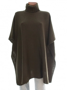 Khaki dámské pončo s rolákem oversize uni