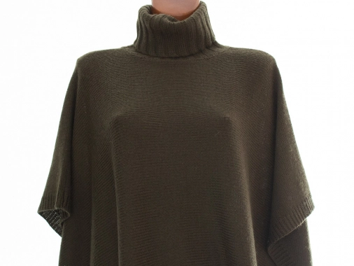 Khaki dámské pončo s rolákem oversize uni