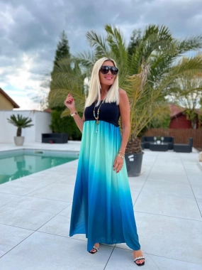 S/M Dámské dlouhé šaty s modrou duhovou sukní