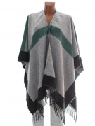 Šedé káro dámské pončo přehoz třásně Avon oversize