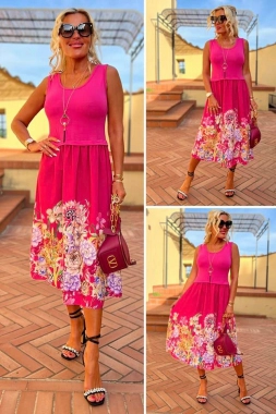 S/M Nové dámské růžové letní květinové šaty