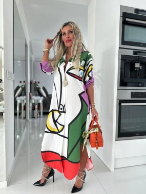 S/M Košilové barevné dámské dlouhé šaty s knoflíky
