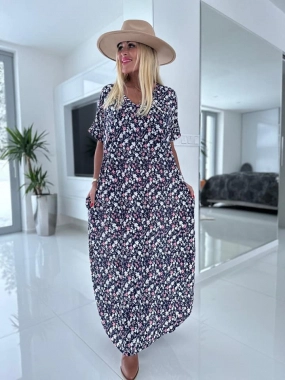 L/XL Květinkové dámské maxi šaty s kapsami