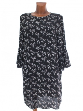 XL/XXL Černé šaty s květinovým motivem neprůhledné