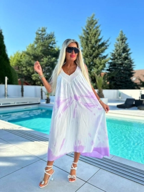 Bílofialkové lila letní šaty se vzorem batiky