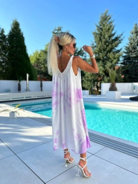 Bílofialkové lila letní šaty se vzorem batiky