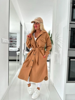 L/XL Béžovohnědý flaušový dámský kabát na knoflíky