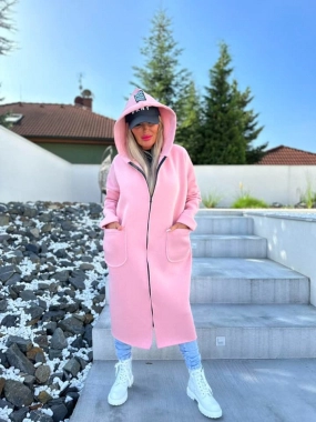 Zateplená růžová mikina kabátek na zip s kapsami