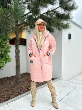 Růžovopudrová prošívaná dámská bunda kapuce na zip