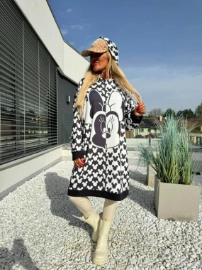 Černobílá Minnie bavlněná dámská mikina s kapucí