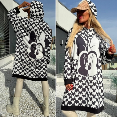 Černobílá Minnie bavlněná dámská mikina s kapucí