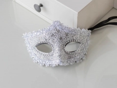 Škraboška maska na obličej Benátky stříbrná krajka