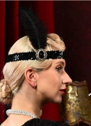 Flapper černá čelenka s peřím Charleston brož