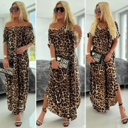 L/XL Vzorované dámské maxi šaty se vzorem leopard
