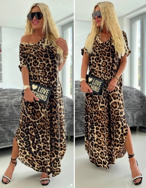L/XL Vzorované dámské maxi šaty se vzorem leopard